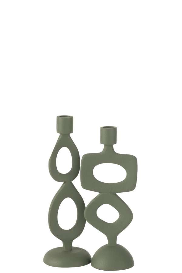 CANDLE HOLDER RINGS ALUMINIUM GREEN ASSORTMENT OF 2