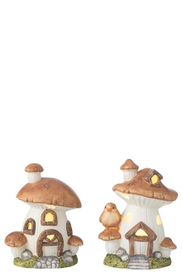 MUSHROOM HOUSE LED PORCELAIN MIX ASSORTMENT OF 2