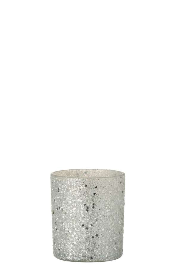 TEALIGHT HOLDER STARS GLASS SILVER