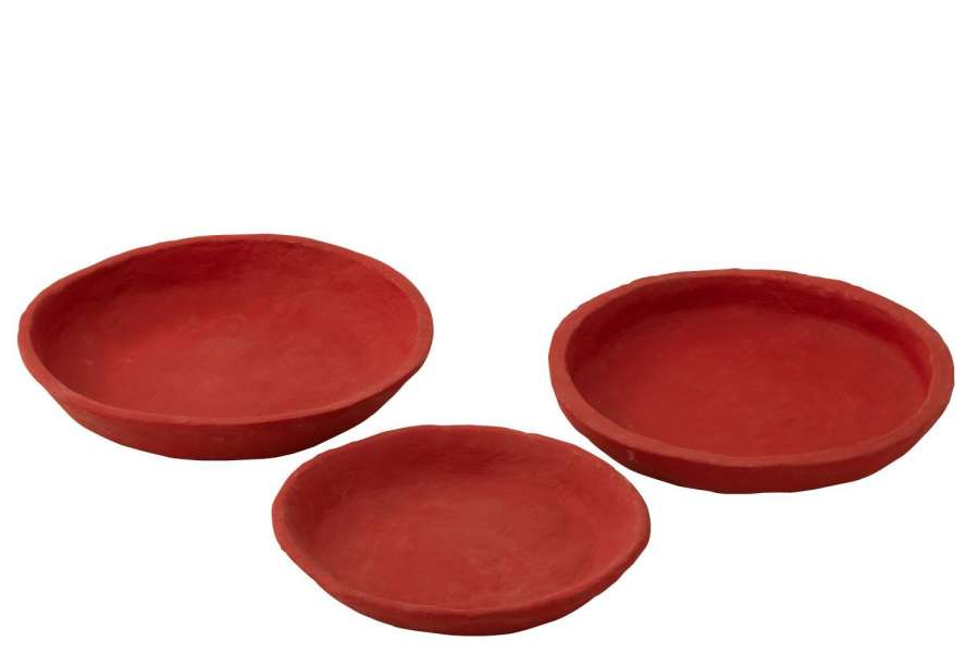 SET OF 3 PLATES PAPER MACHE RED