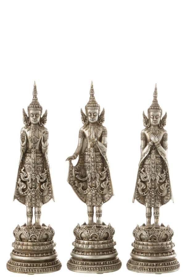 BUDDAH STANDING POLY SILVER ASSORTMENT OF 3
