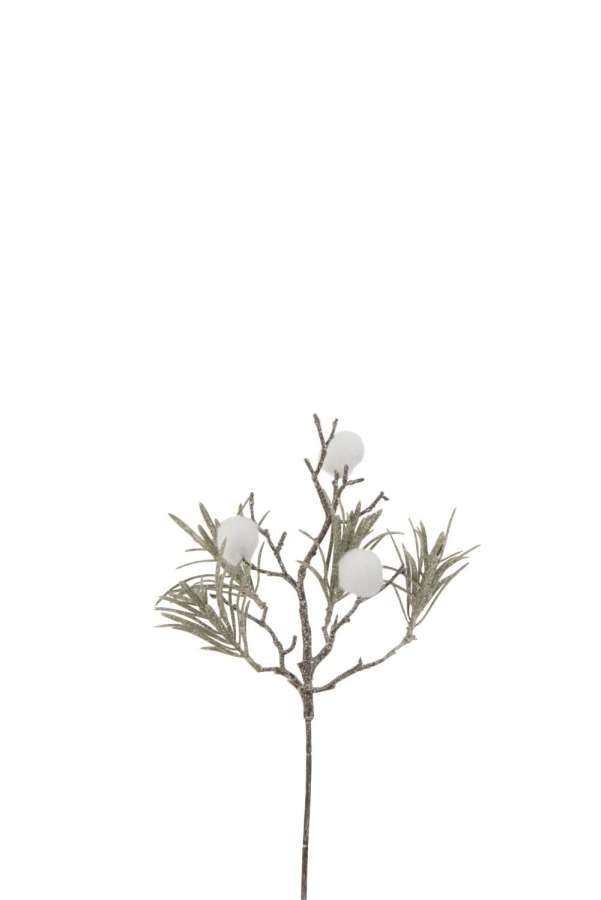 BRANCH PINE + POMPON GLITTER PLASTIC GREEN/WHITE