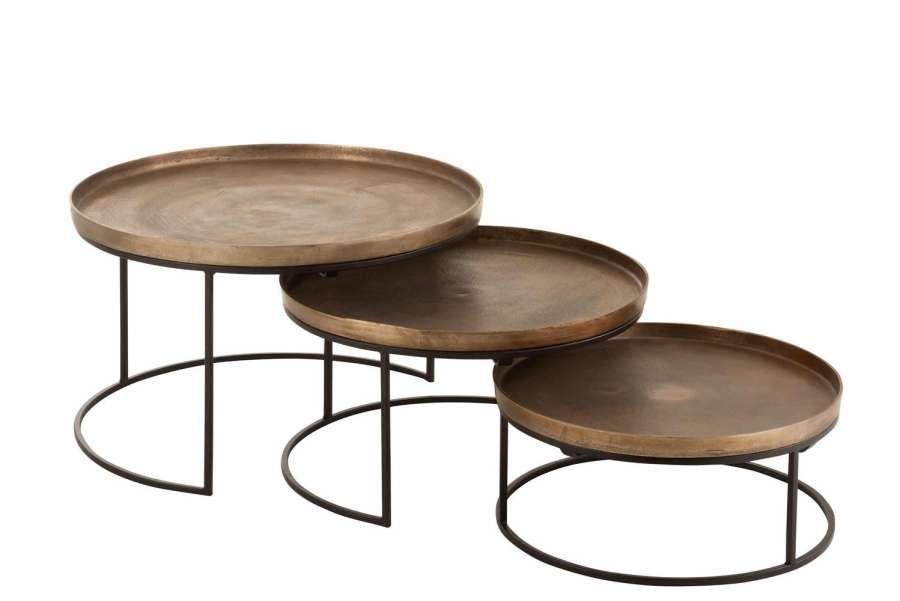 SET OF 3 SIDE TABLES ROUND ALUMINIUM RUST