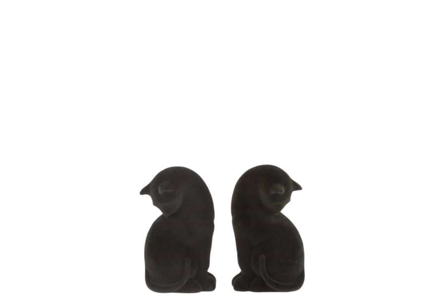 SET 2 BOOKEND CAT POLY VELVET BLACK