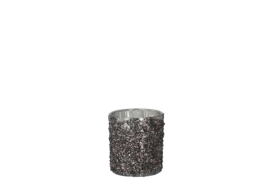 TEALIGHT HOLDER GLITTER GLASS ANTHRACITE GREY SMALL