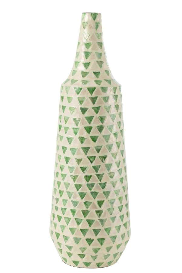 VASE NUYE BOTTLE SHELLS/PAPER GREEN