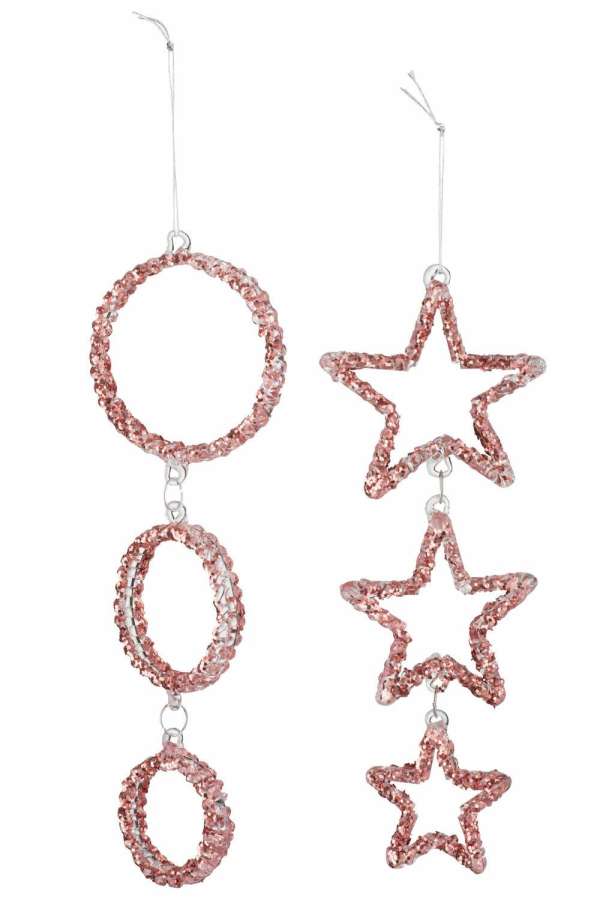 HANGER CIRCLE/STAR GLASS GLITTER COPPER ASSORTMENT OF 2