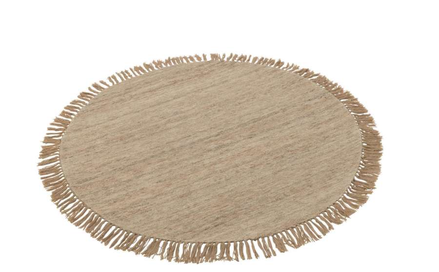 RUG ROUND+FRINGES SEMI-PLAIN WEAVING WOOL BEIGE SMALL