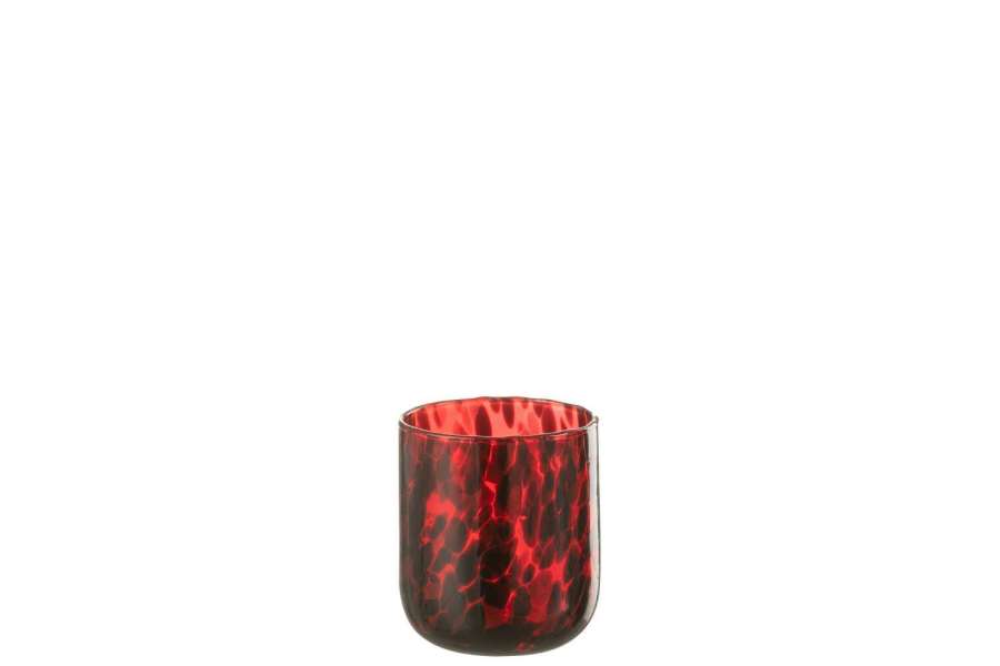 TEALIGHT HOLDER SPOTTED GLASS RED/BLACK SMALL
