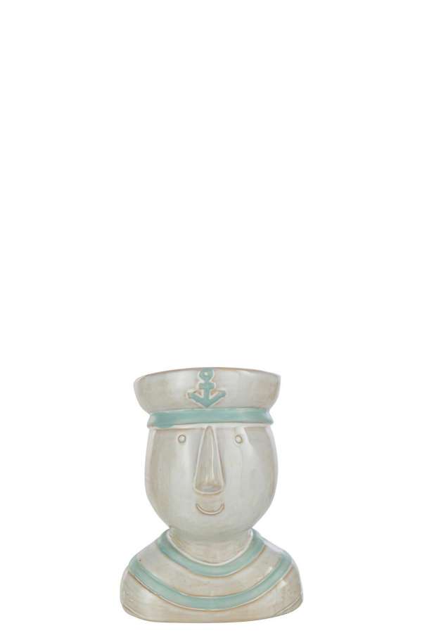 FLOWERPOT HEAD SAILOR PORCELAIN WHITE/AZURE LARGE