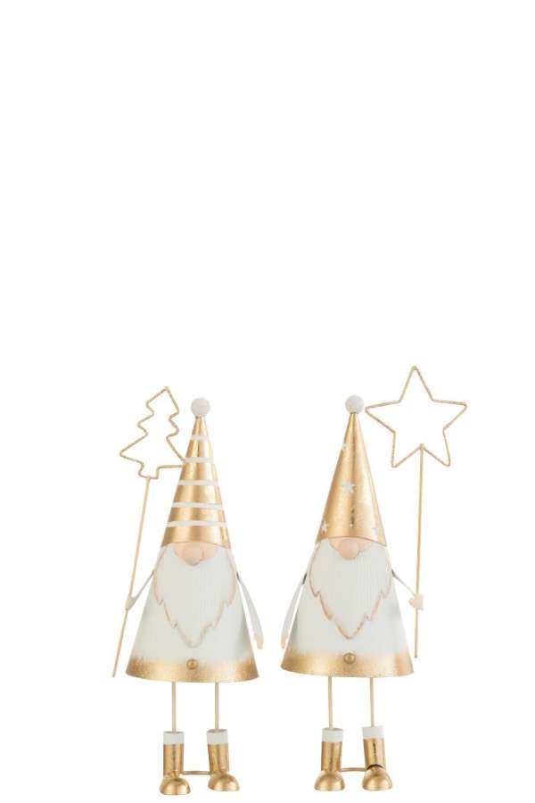 SANTA+WAND TREE/STAR METAL WHITE/GOLD SMALL ASSORTMENT OF 2