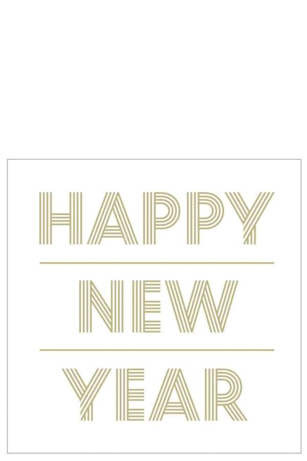 STACK 20 NAPKINS HAPPY NEWYEAR PAPER WHITE/GOLD LARGE