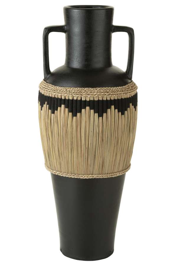 VASE PATTERN+HANDLES TERRACOTA/SEAGRASS BLACK/NATURAL