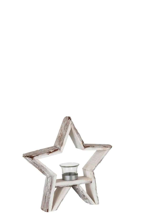 TEALIGHT HOLDER STAR WOOD BROWN/WHITE