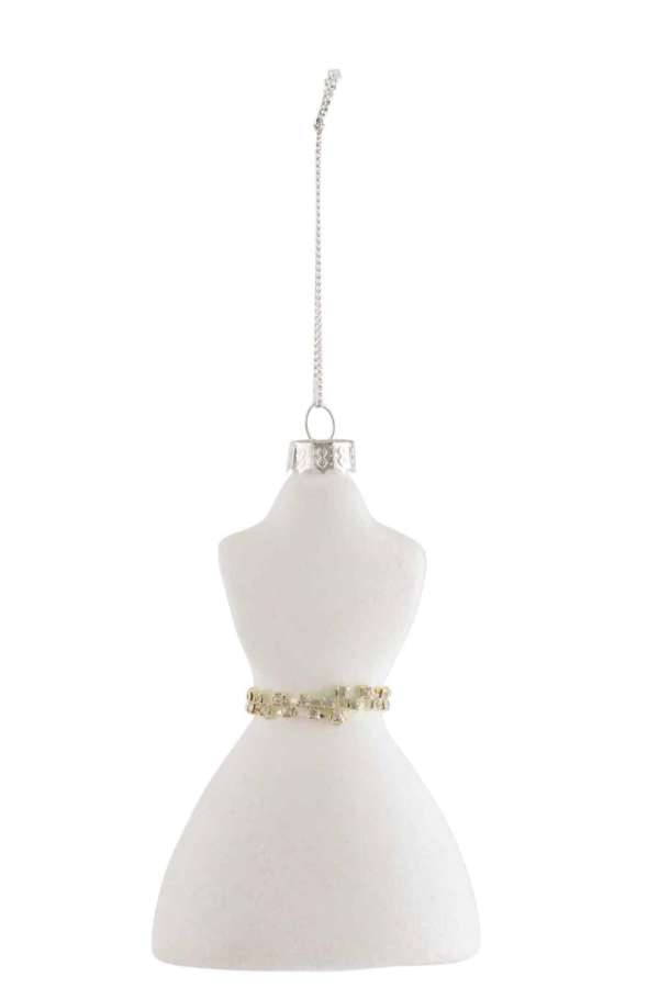 CHRISTMAS BAUBLE HANGER BUST VELVET GLASS WHITE