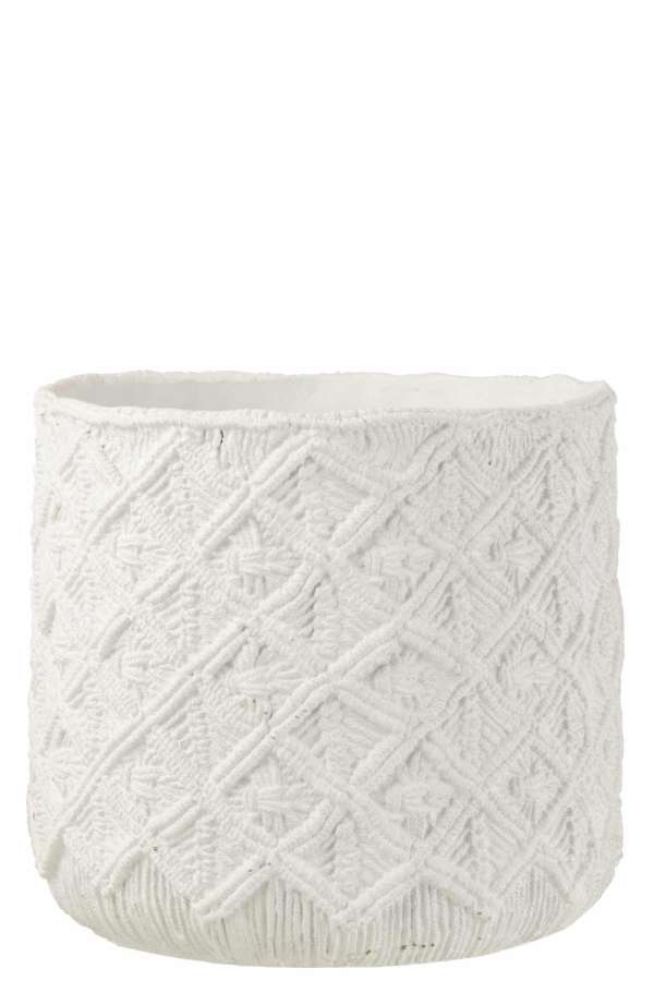 FLOWERPOT CHECKERED CEMENT WHITE LARGE