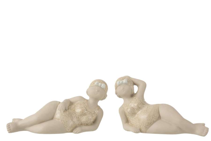 WOMAN BATHING SUIT LYING CERAMIC BEIGE ASSORTMENT OF 2