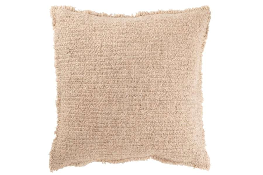 CUSHION FRAYED EDGES COTTON/POLYESTER BEIGE