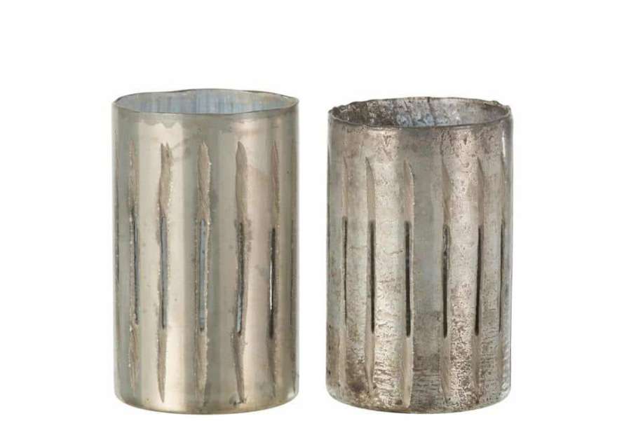 TEALIGHT HOLDER STREEP GLASS BLUE LARGE ASSORTMENT OF 2