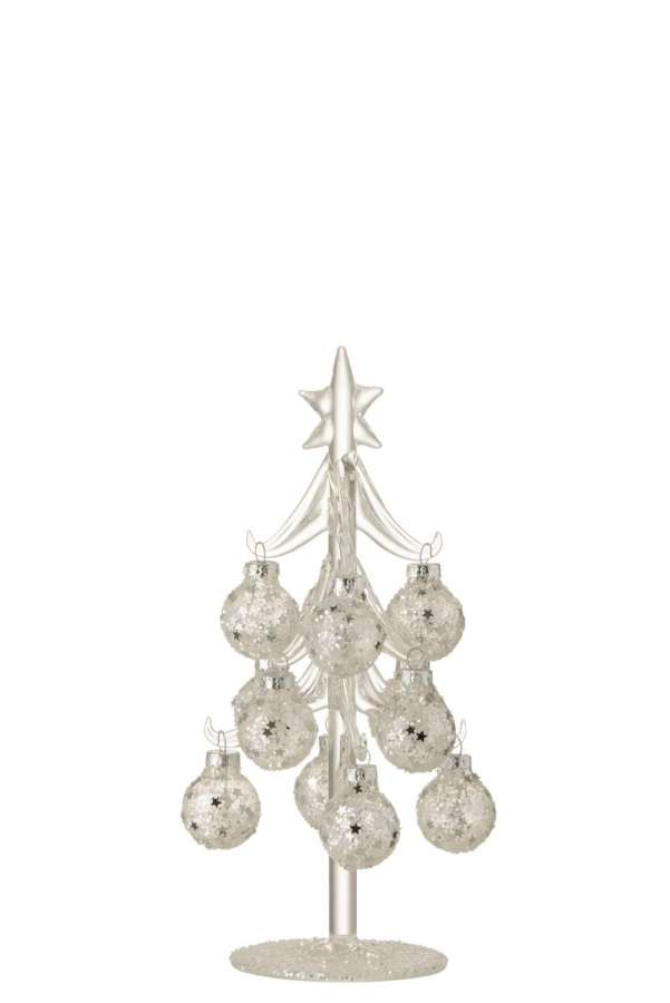 TREE WHITE BAUBLES STARS GLASS SILVER SMALL
