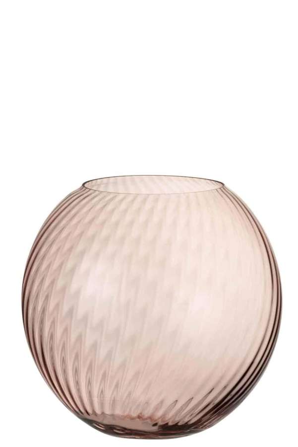 VASE ROUND RIDGES GLASS PINK LARGE