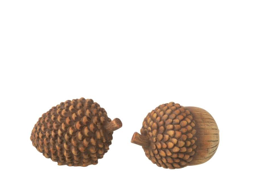 ACORN + PINECONE PORCELAIN BROWN ASSORTMENT OF 2