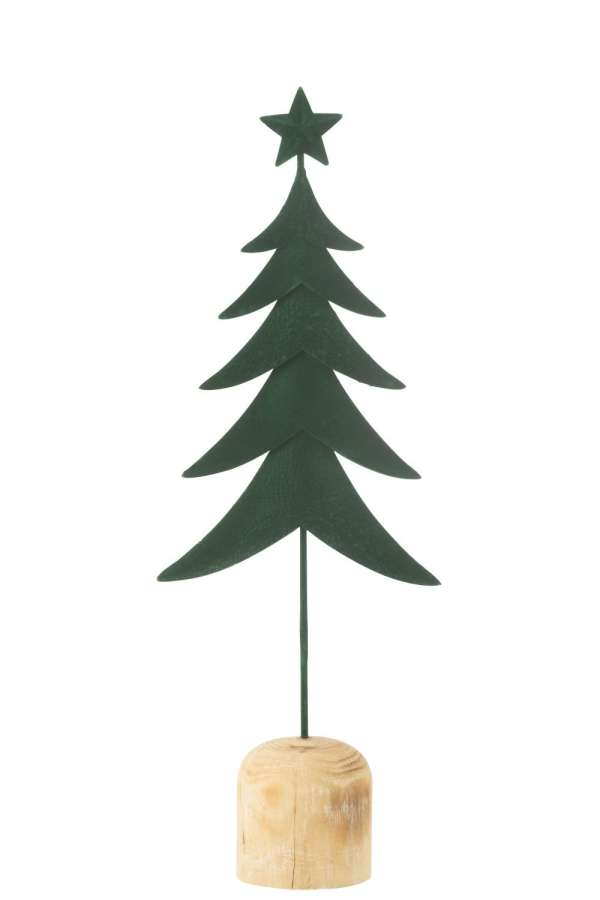 CHRISTMAS TREE ON FOOT+STAR METAL/WOOD DARK GREEN LARGE