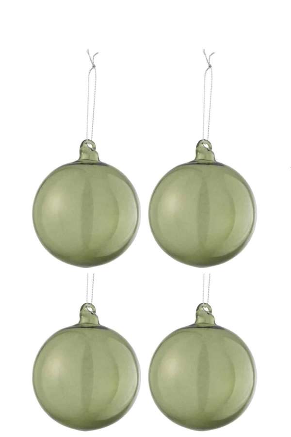 BOX OF 4 CHRISTMAS BAUBLES REGULAR TRANSPARENT GREEN MEDIUM