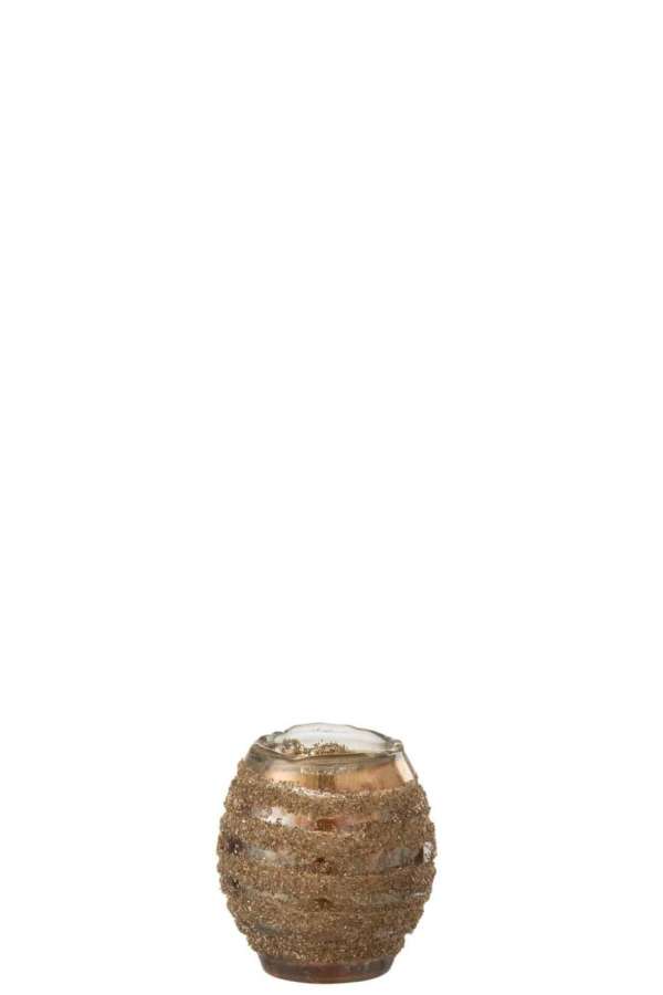 TEALIGHT HOLDER STRIPE ROUND GLASS BROWN SMALL