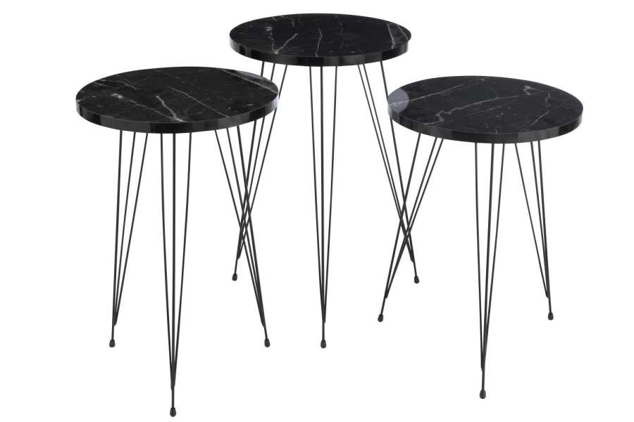 SET OF 3 SIDETABLES PB/METAL BLACK