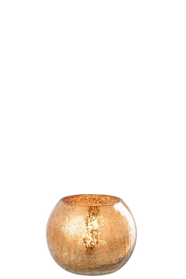 TEALIGHT HOLDER BALL CRAQUELURE GLASS DARK GOLD SMALL