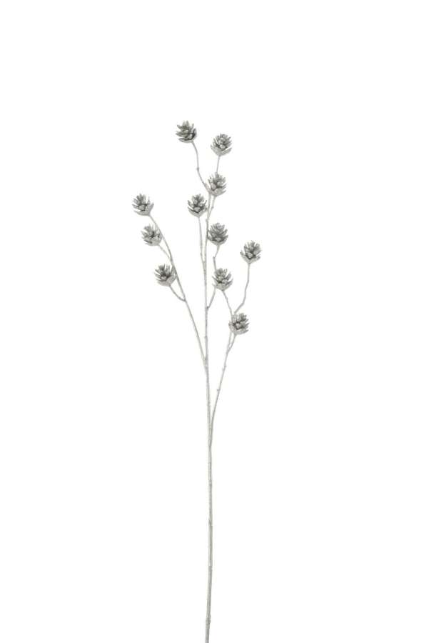 BRANCH PINECONES 3 PARTS GLITTER PLASTIC SILVER