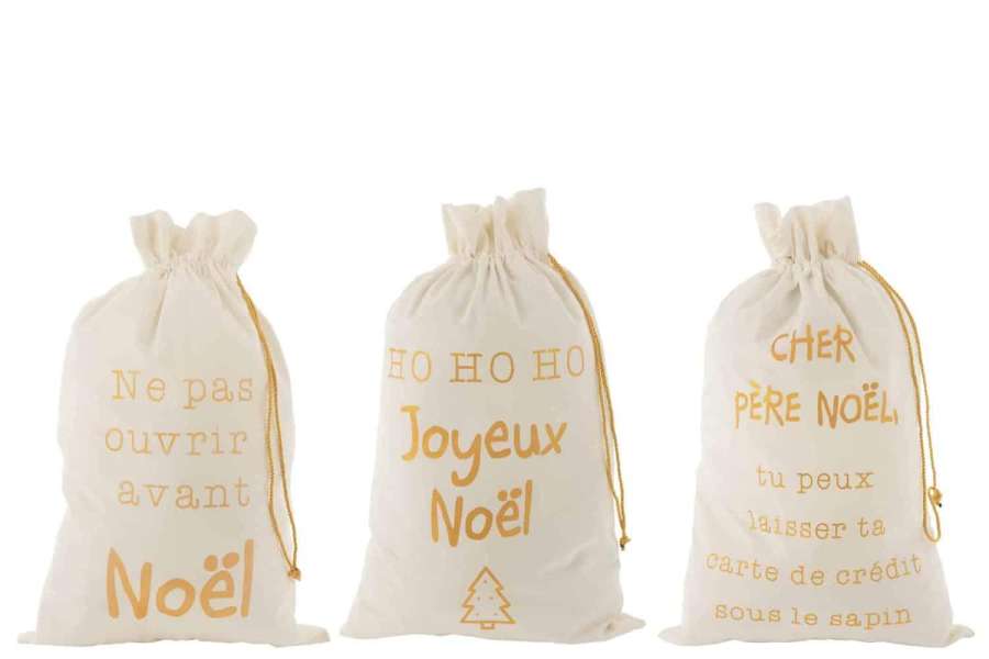 BAG CHRISTMAS FRENCH VELVET WHITE/GOLD LARGE ASSORTMENT OF 3