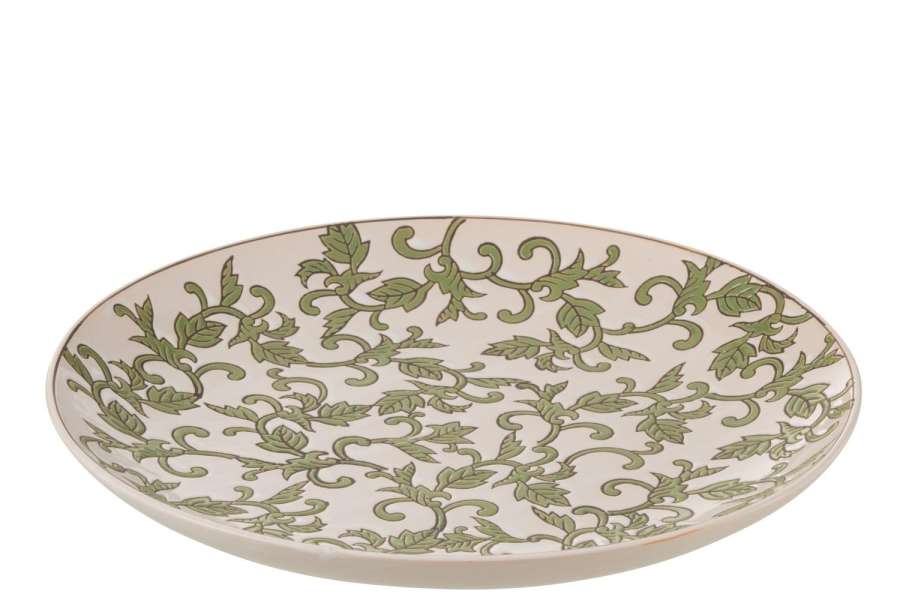 PLATE DECORATIVE YEZI PORCELAIN GREEN/WHITE