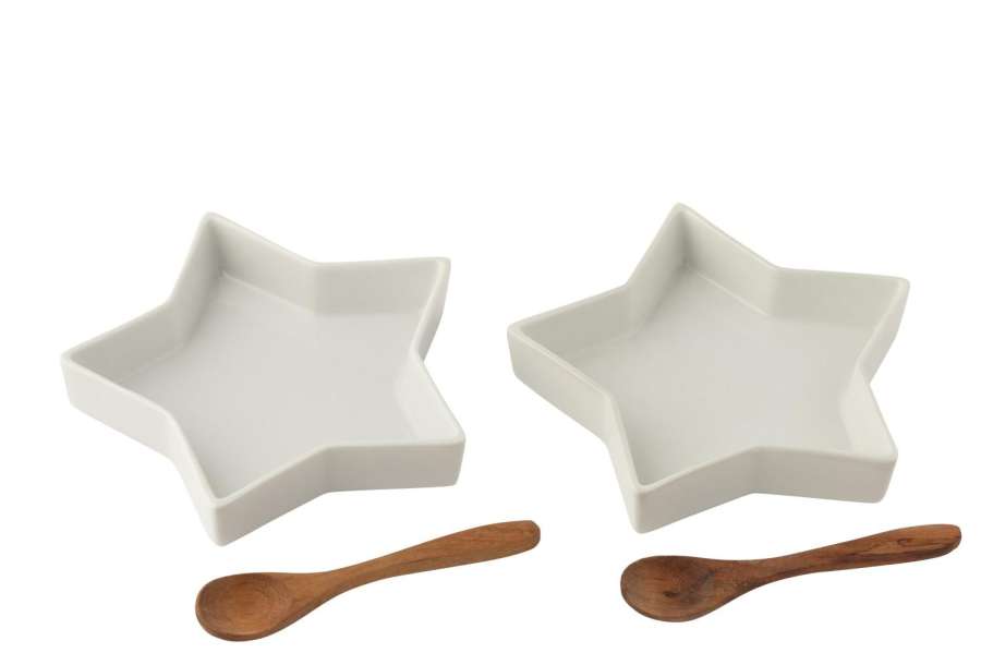 BOX OF 2 SERVING BOWL STAR CERAMIC WHITE