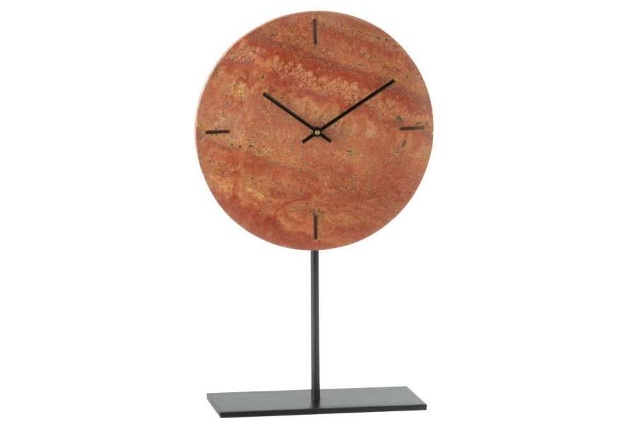 TABLE CLOCK ROUND MARBLE TERRACOTTA/BLACK