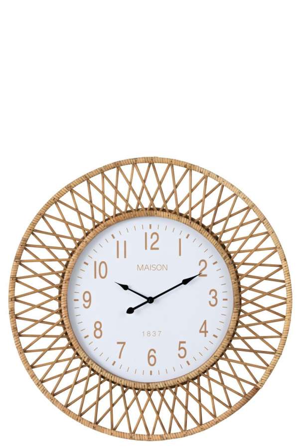 WALL CLOCK WONDER RATTAN/PLYWOOD NATURAL/WHITE LARGE