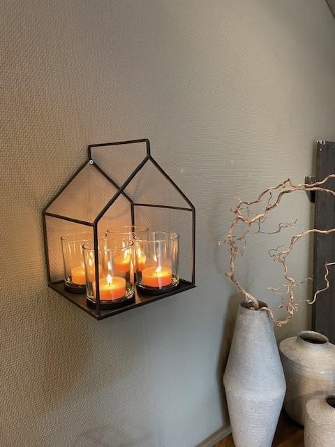 Lys hus m/4 glass -21X28Cm