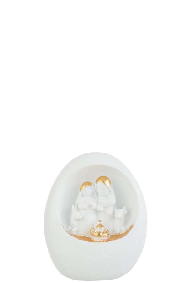 NATIVITY SCENE IN STONE RESIN WHITE/GOLD LARGE