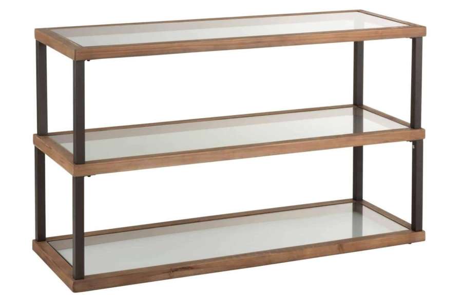 CONSOLE 3 LEVELS GLASS/WOOD BROWN