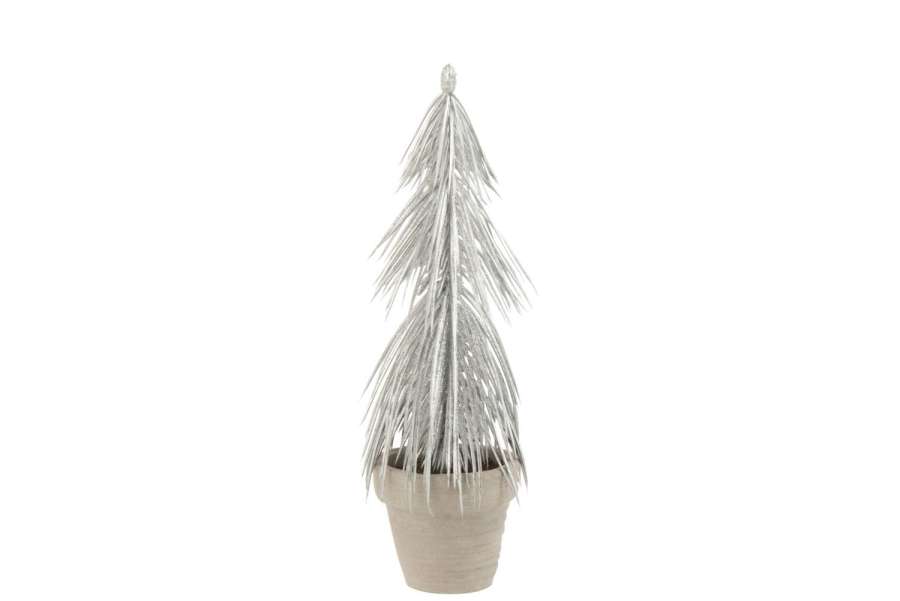 PINE TREE IN POT GLITTER PLASTIC SILVER