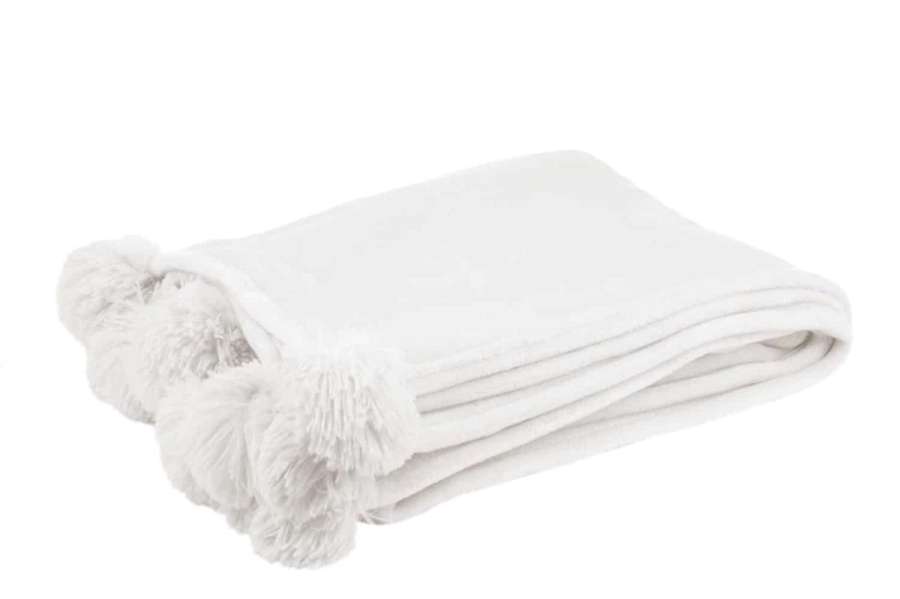 PLAID POMPOM POLYESTER WHITE