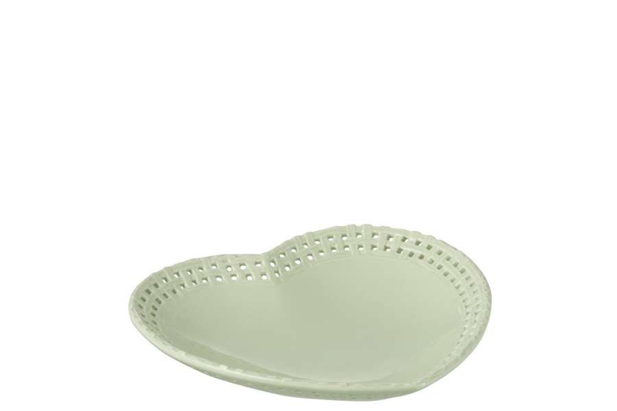 PLATE HEART SHAPE CERAMIC GREEN