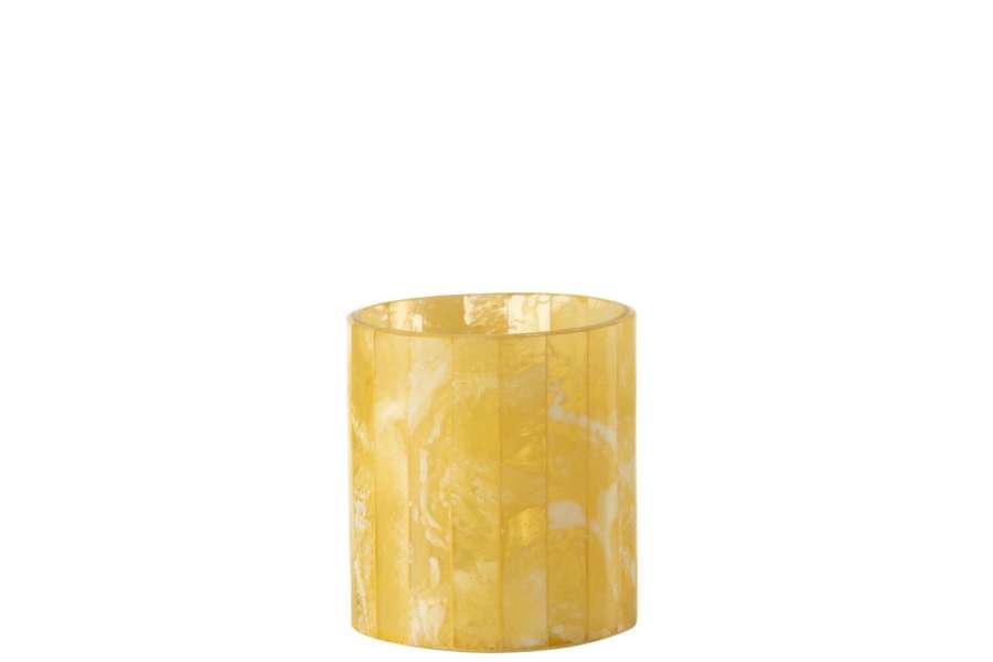 TEALIGHT HOLDER LINES GLASS/RESIN YELLOW MEDIUM