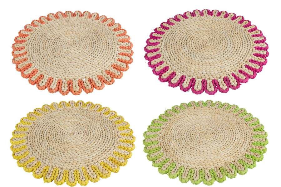 PLACEMAT ROUND COLOURFUL EDGE CORN HUSK MIX ASSORTMENT OF 4