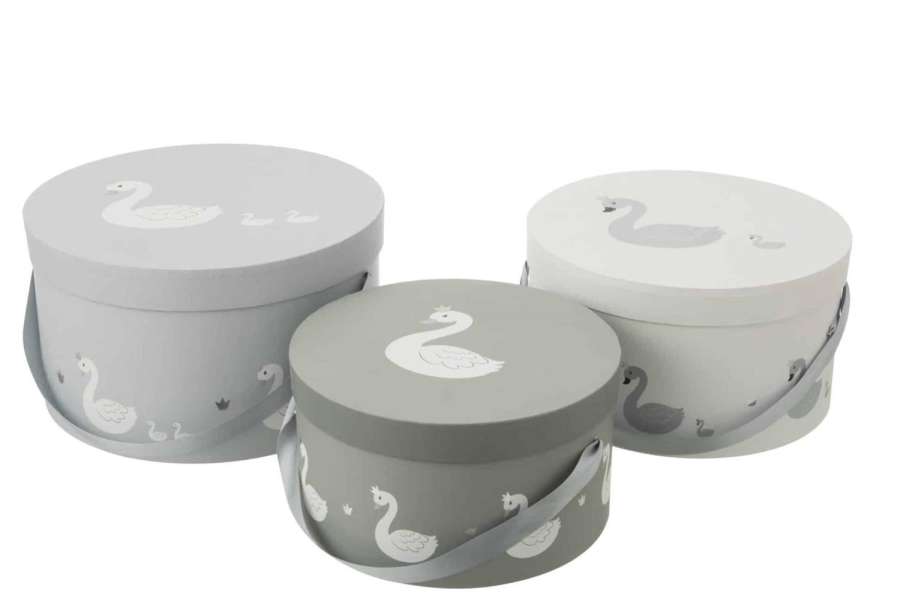 SET OF 3 BOXES SWAN PAPER WHITE/GREY
