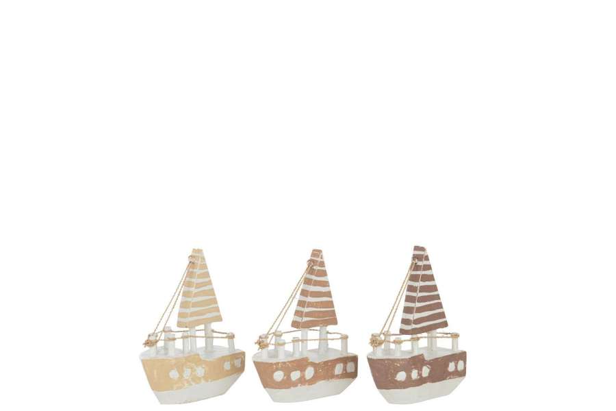 BOAT DECORATION ALBASIA WOOD BROWN/WHITE SMALL ASSORTMENT OF 3