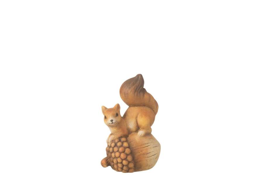 SQUIRREL ON ACORNE PORCELAIN BROWN SMALL