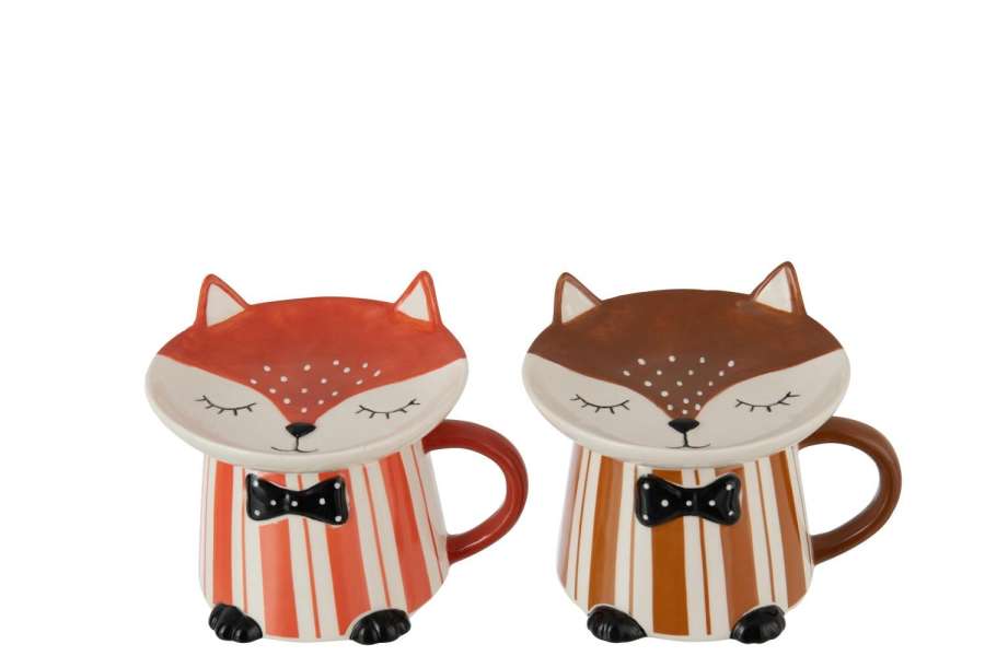 MUG +PLATE FOX DOLOMITE BROWN/CAMEL ASSORTMENT OF 2