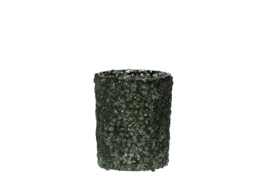 TEALIGHT HOLDER SEQUINS SUGAR MATTE DARK GREEN LARGE